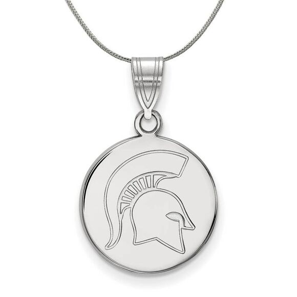Sterling Silver Michigan State Medium Disc Necklace - 24 Inch